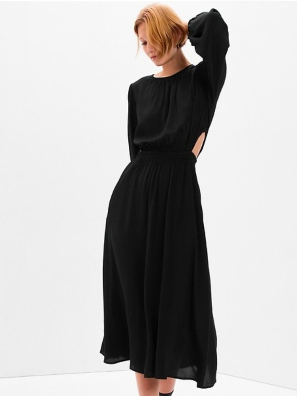 GAP Long Sleeve Cutout Midi Black Dress Size Large